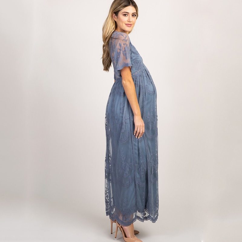 V Neck White Pregnant Maxi Dress