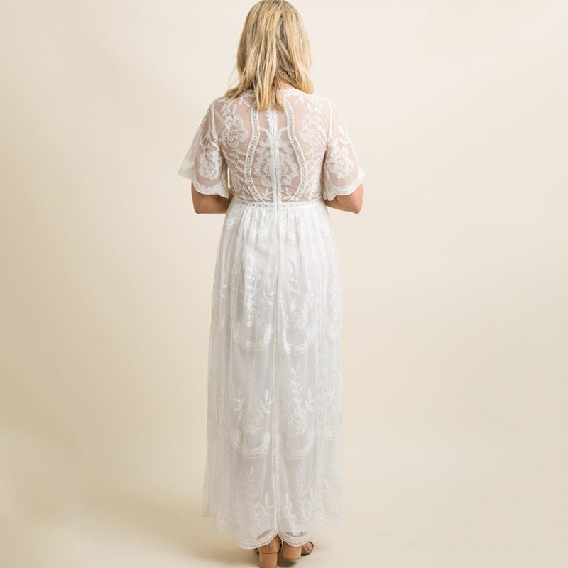V Neck White Pregnant Maxi Dress